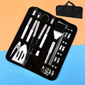 16PCS Stainless Steel BBQ Tool Set, Small Multi Functional BBQ Tool Box Set, Outdoor Camping, Family Gathering Forklift Clamp Portable Oxford Bag Barbecue String Set, With Anti Scald Handle For Easy Cleaning