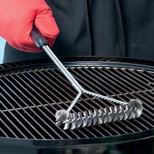 1pc Stainless Steel Long-Handled Y-Shaped BBQ Grill Cleaning Brush with Triangle Bristles for Restaurant Use