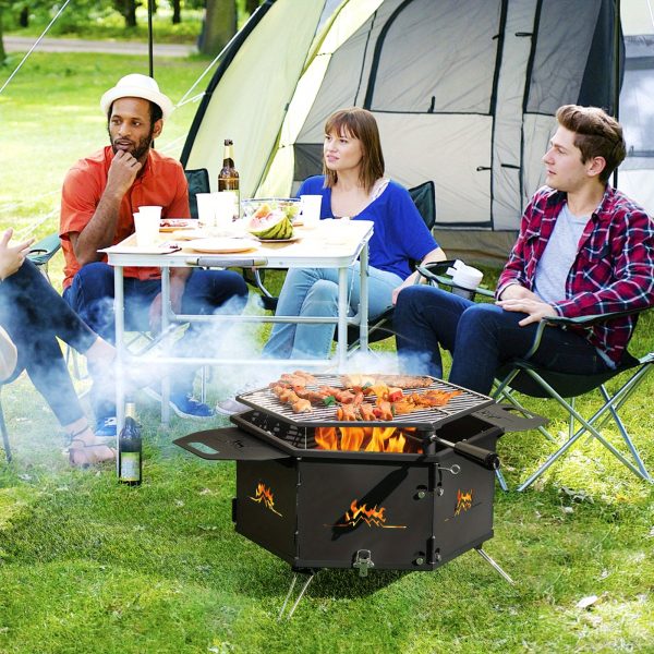 Gymax Portable Charcoal Grill Stove w/ 360?? Rotatable Grill Foldable Body & Legs Black