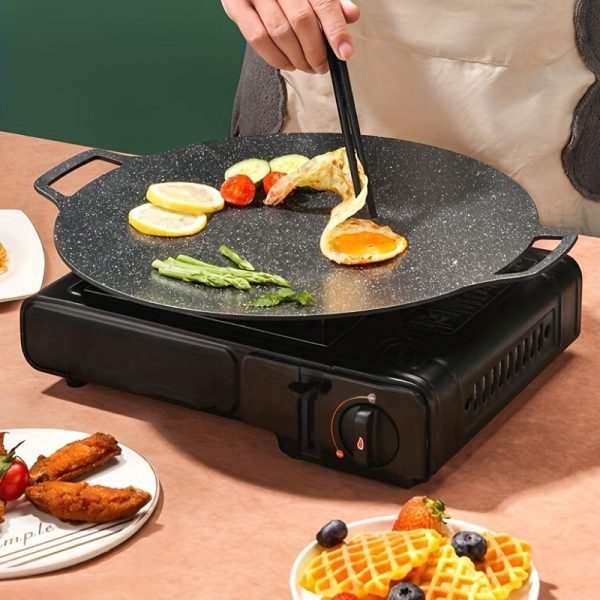 11.81inch Large Iron Griddle Skillet, Non-Stick Barbecue Grill Pan for Outdoor Camping, Induction Stove Compatible, Portable Iron Plate for Home Use