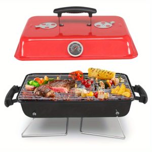 Portable Barbecue Grill with Lid for Heat Preservation, Small Charcoal Grill for Backyard, Camping, Boat