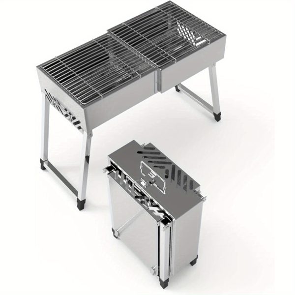 Portable folding grill style grill with adjustable height Stanley steel coal grill, capable of accommodating 5-8 people for outdoor grilling