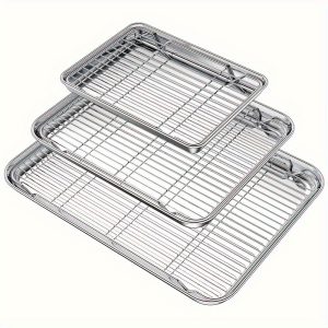 Stainless steel grill pan with cooling rack, suitable for barbecue and chicken, common products for family gatherings, essential products for restaurant kitchens