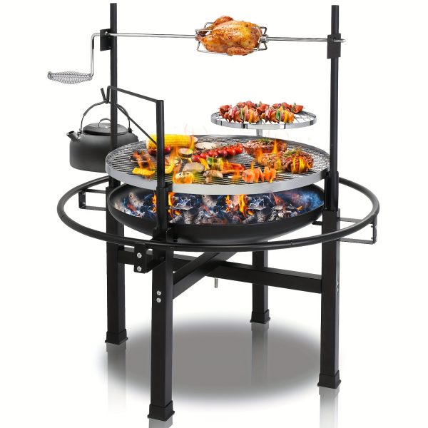 1pc, Grill Stand, 33.46*33.46*42.52inch Round Grill, Fire Pit With Grills, Wood Burning Fire Pits With Adjustable Swivel Cooking Grate For Outside BBQ Patio Picnic Party