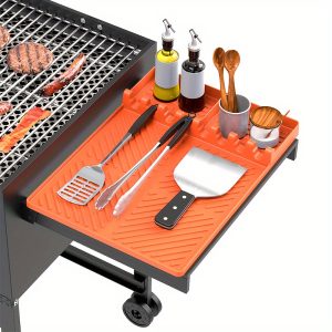 Silicone Grill Mat For Blackstone, Silicone Spatula Mat With Drip Mat, Grill Tool Mat For Outdoor Grills Kitchen Countertop (Orange)