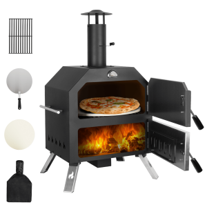 Outdoor Pizza Oven Wood Fired Pizza Oven Portable Patio Ovens Included Pizza Stone, Pizza Peel, Fold-up Legs, Cover Cooking Rack for Camping Backyard BBQ