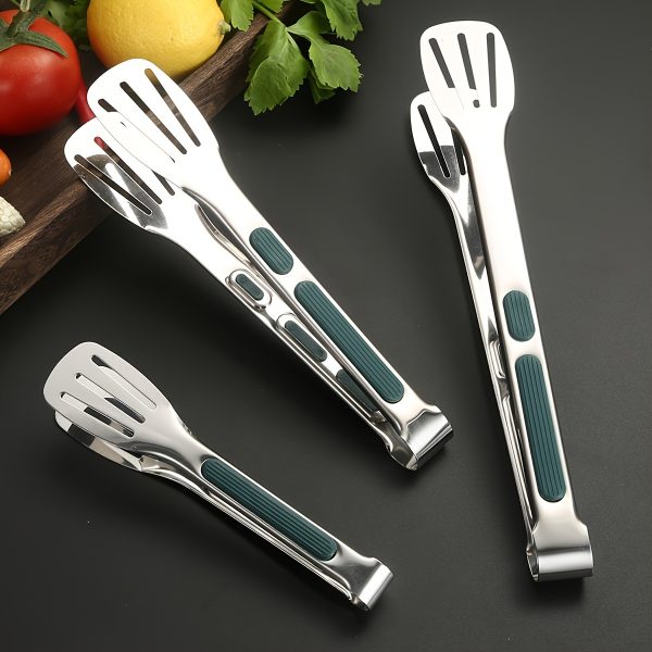 3pcs/set Stainless Steel Food Tongs, Bread Serving Tongs, Barbecue Grill Buffet Tongs, Cooking Tools, Kitchen Accessories