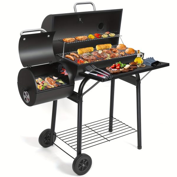 Charcoal Grills, Outdoor Charcoal Barbecue Grill Offset Smoker, Camping Barbecue Grill For Outdoor Backyard BBQ Parties And Picnics, 509 Square Inch Cooking Surface