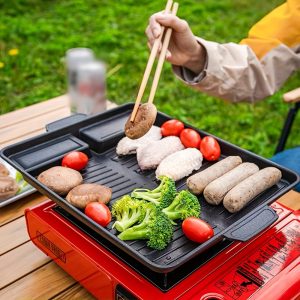 1pc, BBQ Grill Plate, Non-Stick Baking Pan For Outdoor Cooking, Household Rectangle Metal Barbecue Frying Grill Pan, Smokeless, And Easy To Clean, Perfect For BBQ, Camping, And Picnics, BBQ Accessories, Grill Accessories