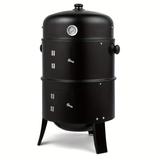 1pc, Spray Smoker Grill, Vertical Charcoal BBQ With Built-in Thermometer, Porcelain-Enameled Chamber, Outdoor Cooking & Patio, For BBQ