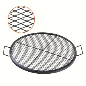 Heavy Duty Round Fire Pit Grill Grate with Handle, 30 Inch Black Steel Cooking Grid for Camping BBQ Parties